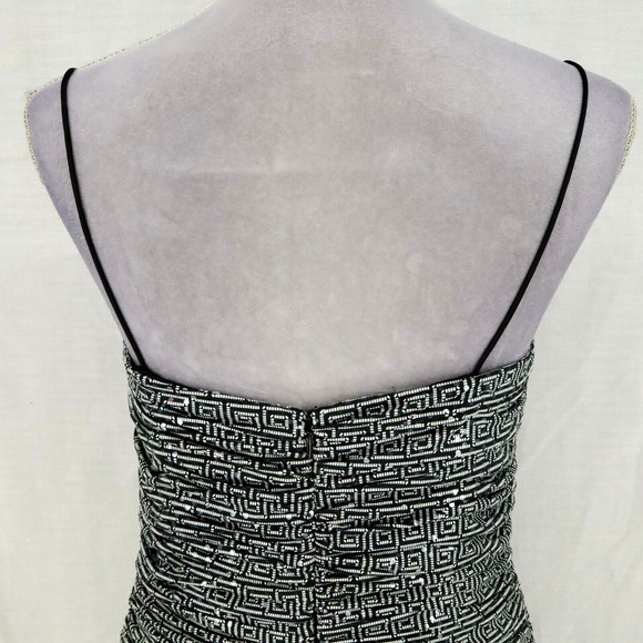 Phoebe Dress Womens 8 Black White Sequins Spaghetti Strap Lined Stretch Bodycon - Picture 9 of 14